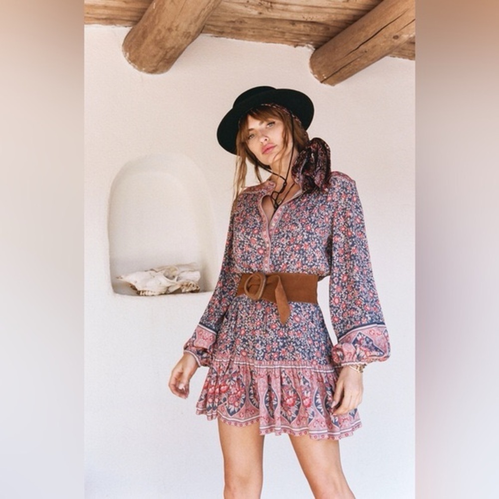 Spell & The Gypsy Jasmine Play Dress Floral Boho Mini Long Sleeve Size Medium
